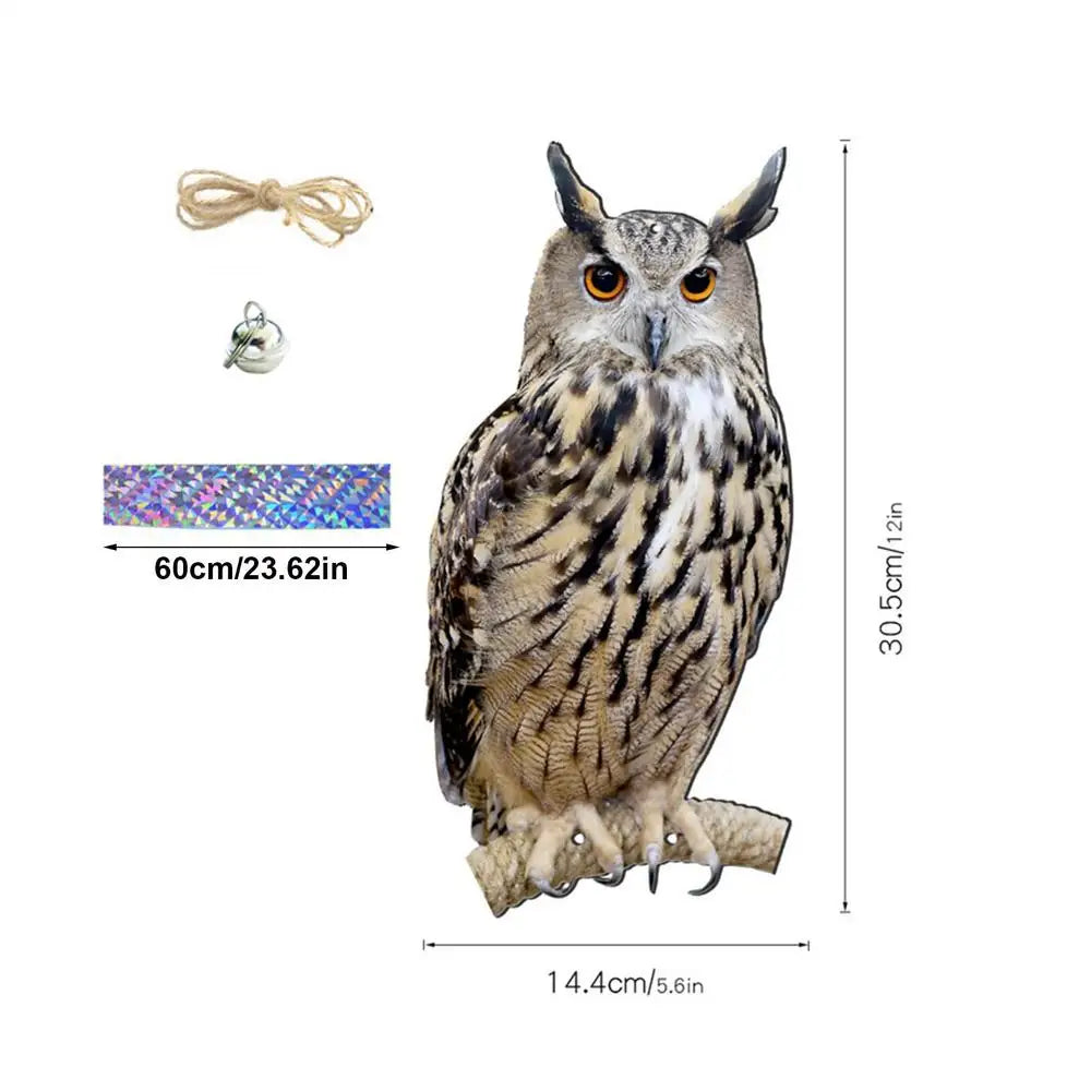 repousseurs d'oiseaux faux hiboux deco jardin protection répulsif pigeon controle nuisiblesextérieur pendaison cloche verre