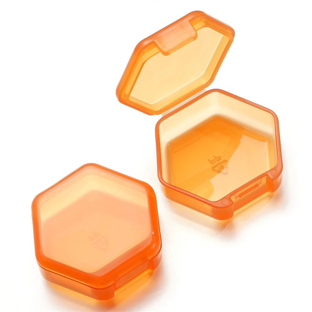 boîtes rangement hexagonnelles modernes transparentes clips colorées bleu noir vert orange violet rouge 42x46mm