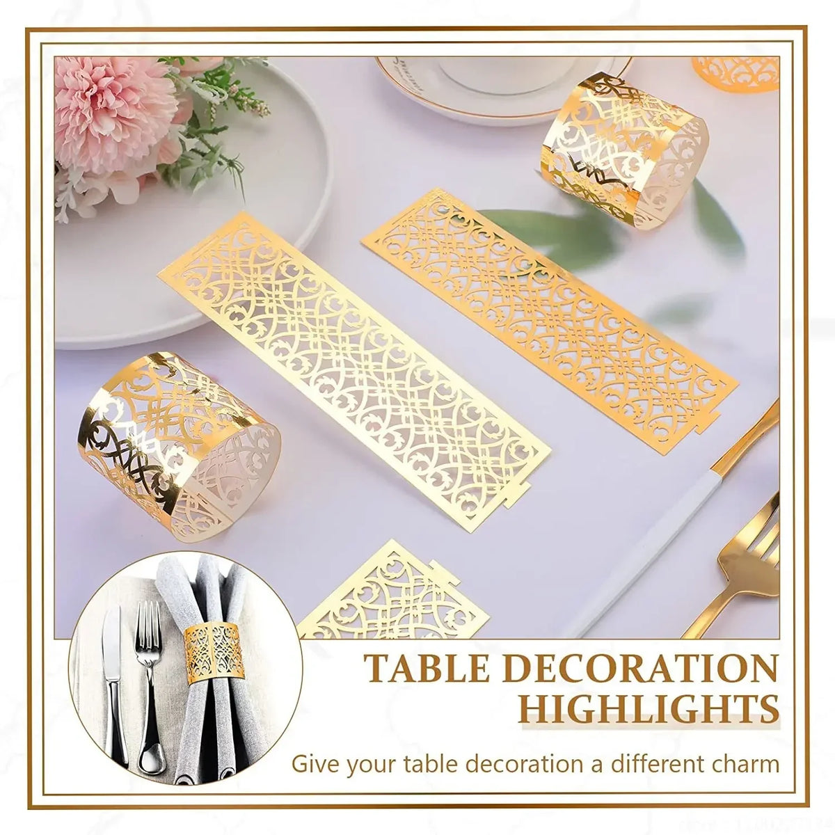 bracelets serviette or ornements géométriques élégants adhésifs mariage décoration table fournitures festive