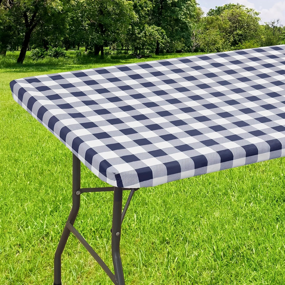 nappe table imperméable vert blanc carreaux moderne clips fixation camping usage extérieur