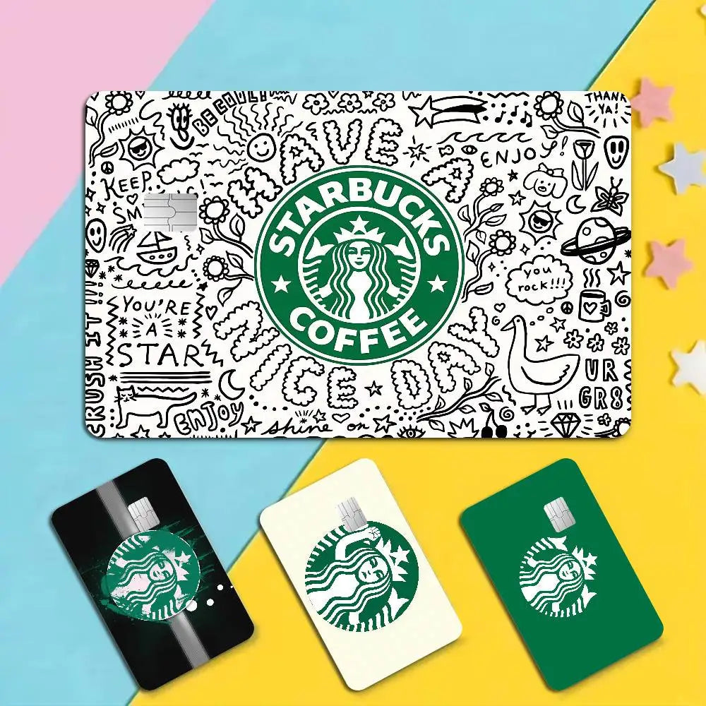 autocollant protection carte bancaire logo starbucks motif graphique moderne waterproof réutilisable