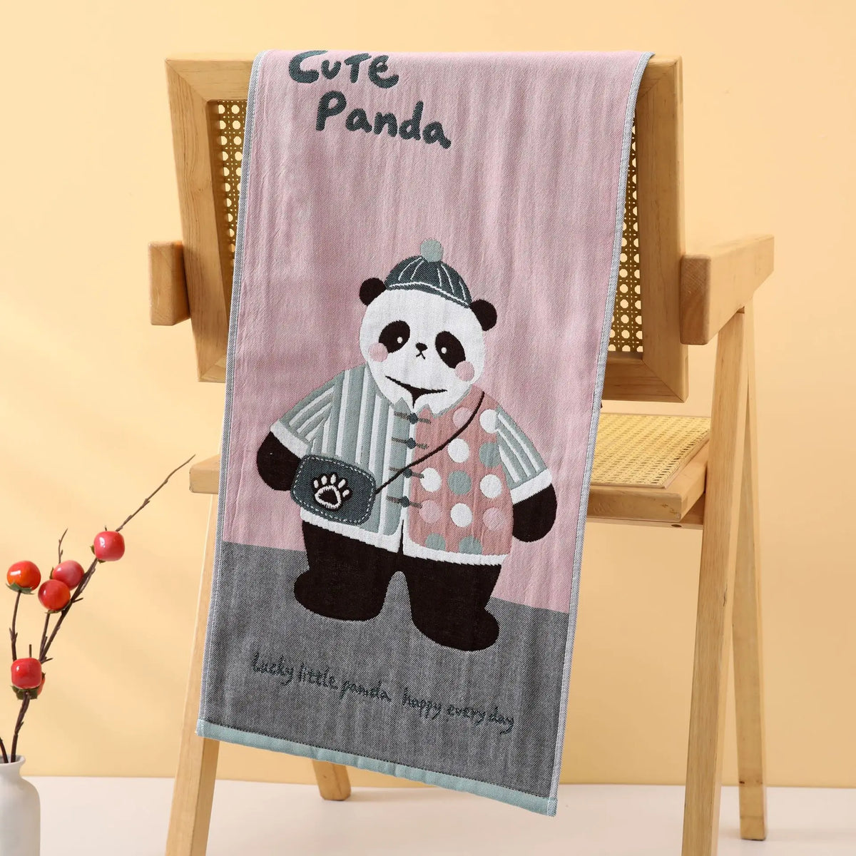 serviettes coton biologique noël dessins animaux ours panda chat ours polaire rose gris bleu