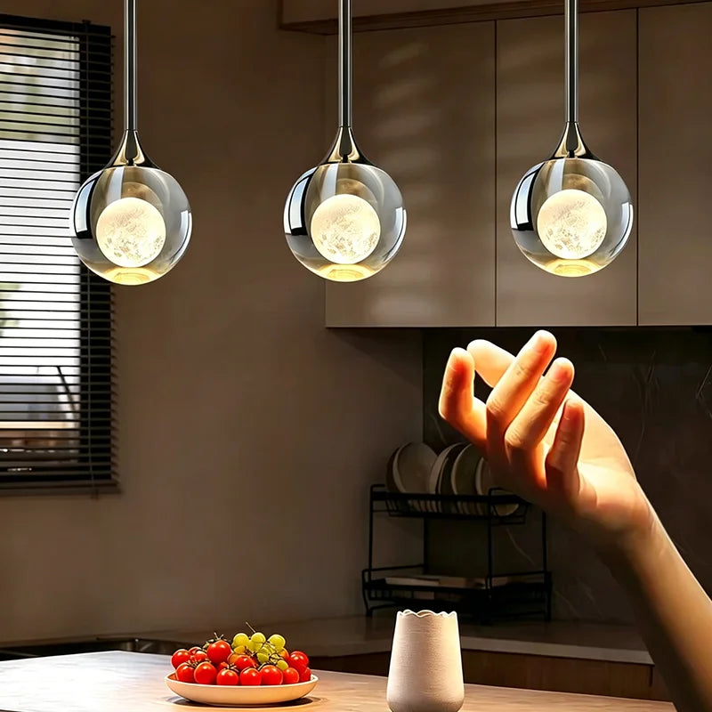 lampe suspendue moderne minimaliste cristal lunaire salle bain restaurant chambre exposition