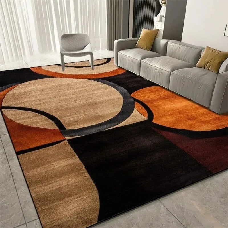 tapis moderne motifs géométriques marron beige noir orange salon chambre durable