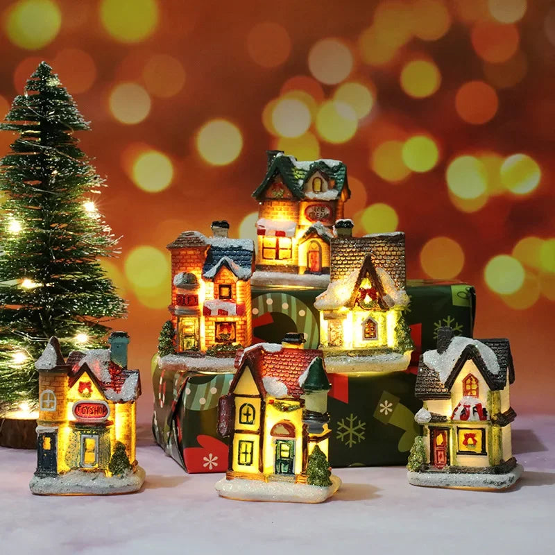 Village de Noël avec maisons miniatures LED éclairées
