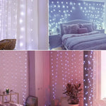 rideau lumineux led blanc jaune doré moderne télécommande câble usb noël festive