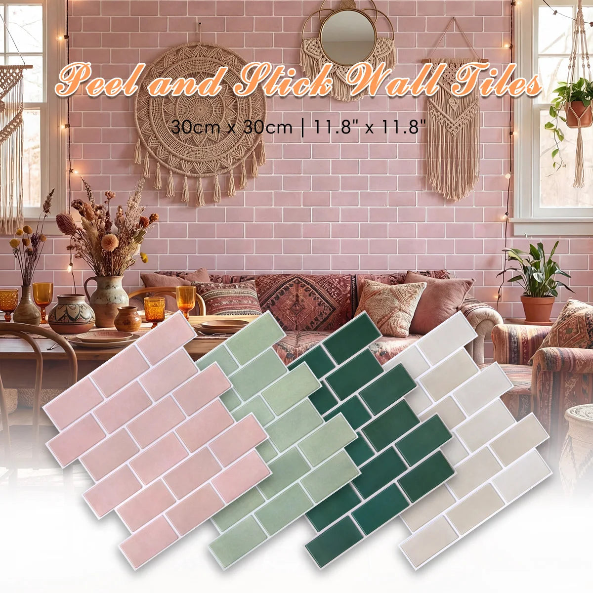 carreaux mur autocollants pvc rectangulaires brique vert foncé moderne 10 feuilles 30cm 30cm