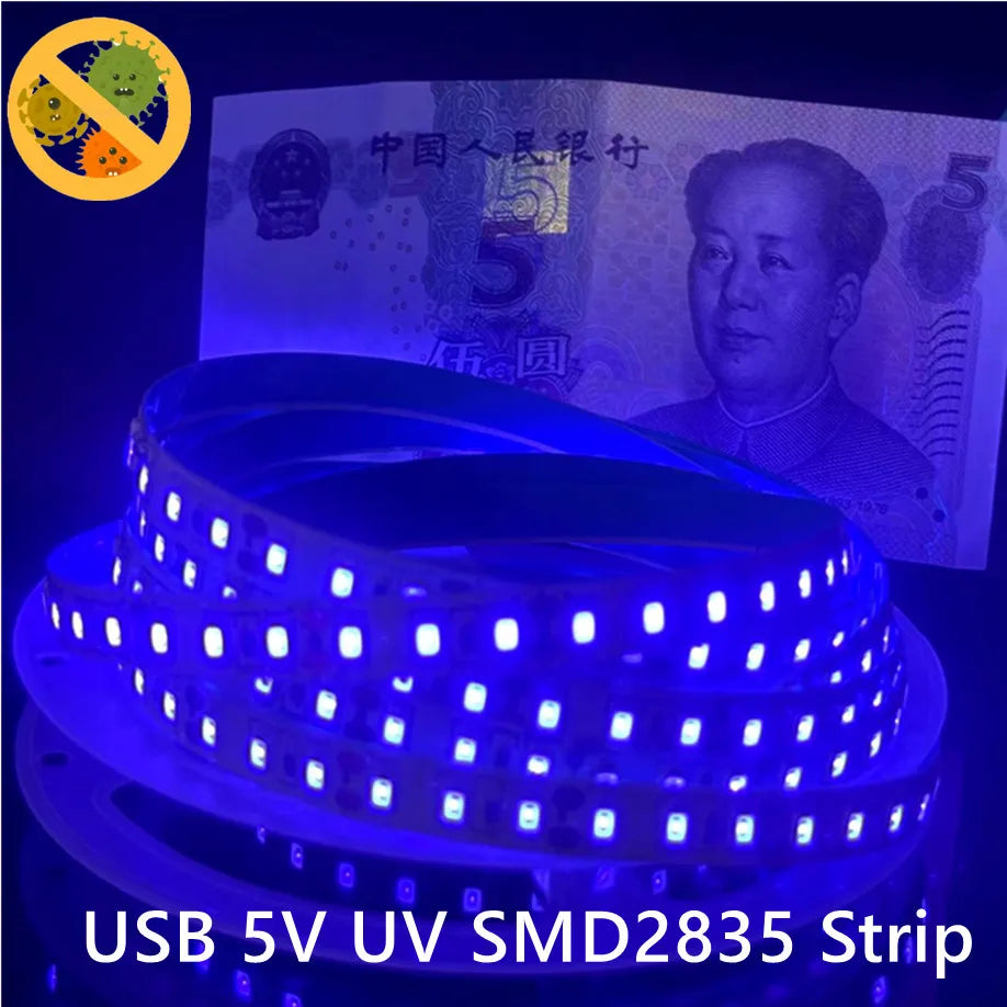 ruban led uv bleu points lumineux moderne adhésif connecteur usb câble usb 5v 60leds
