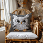 hibou relief coussin gris blanc orange rustique bohème decoratif texture laine coton