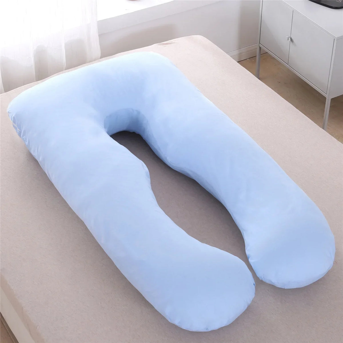 coussin maternité bleu clair forme polyester coton massage voyage literie allaitement