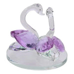 décoration maison sculpture cygne transparent violet bleu réaliste artisanal moderne base circulaire