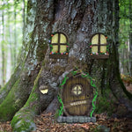 décoration artisanale jardin porte fenêtre écureuil champignons lanternes noël marron vert