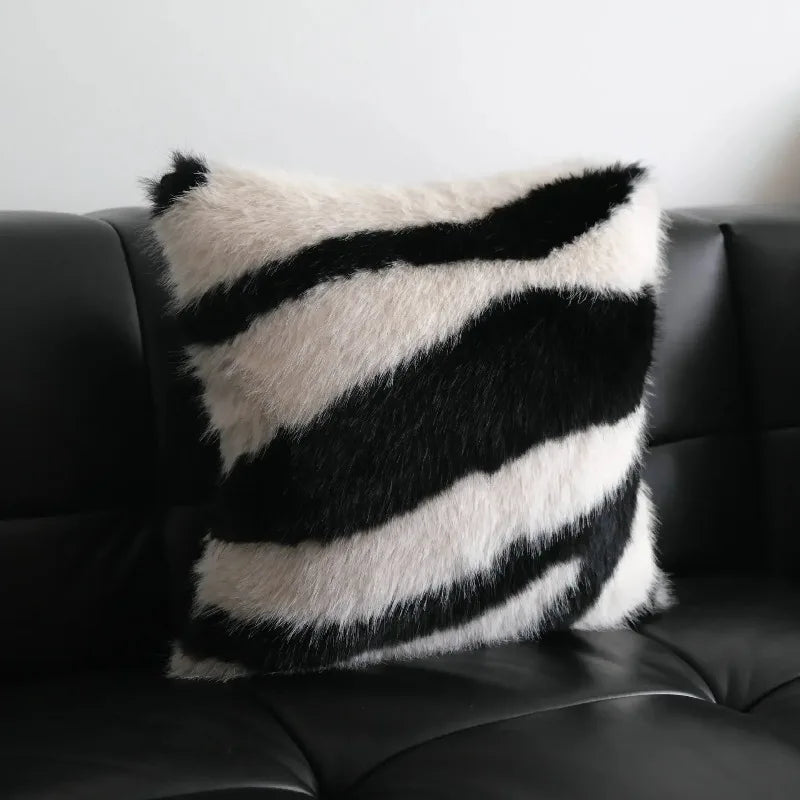 coussin noir blanc rayures horizontales moderne polyester 50x50cm voiture maison decoration