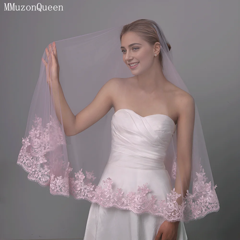 voile mariée rose broderie florale classique 150cm longueur 160cm largeur 160g poids translucent adult