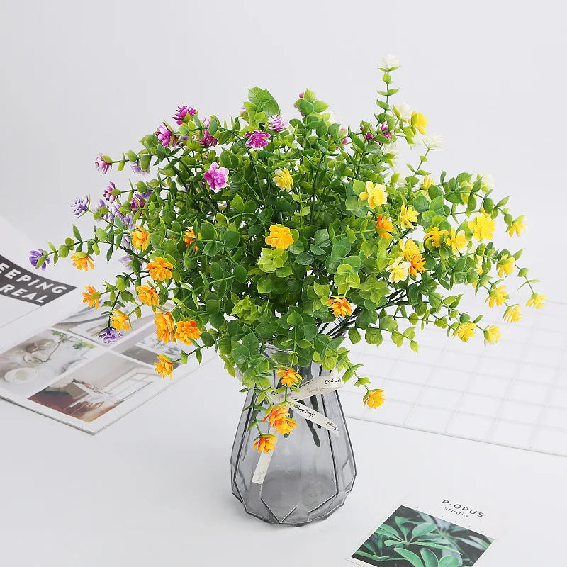 décoration intérieure bouquet artificiel moderne feuilles fleurs simple vert blanc jaune violet rose