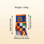 rideau décoration bouddhiste brodé motifs religieux couleurs bleu marron orange vert clips franges multicolores