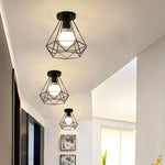 Lampe industrielle moderne métal noir structure géométrique éclairage intérieur E27
