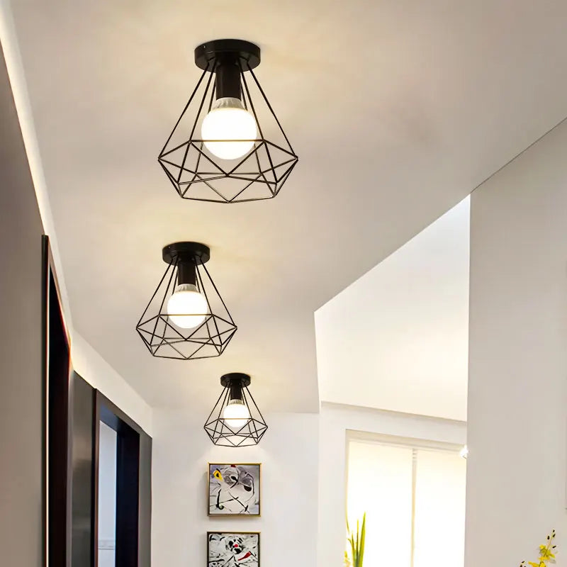 Lampe industrielle moderne métal noir structure géométrique éclairage intérieur E27