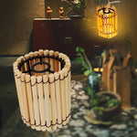 lampe moderne bohème abat jour macramé rayures horizontales bois naturel décoration intérieure chambre salon