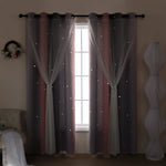 rideau perforé dégradé étoiles blanches moderne rose clair gris translucide chambre enfant