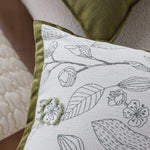 coussin décoratif moderne 45x45cm motif floral noir blanc vert olive beige clair