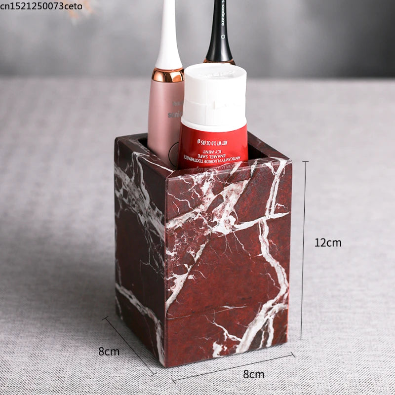 ensemble salle bain marbre rouge distributeur savon porte savon diffuseur huile essentielle moderne
