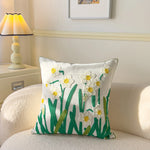taie d'oreiller carrée fleur motif moderne polyester coton 45x45cm blanc