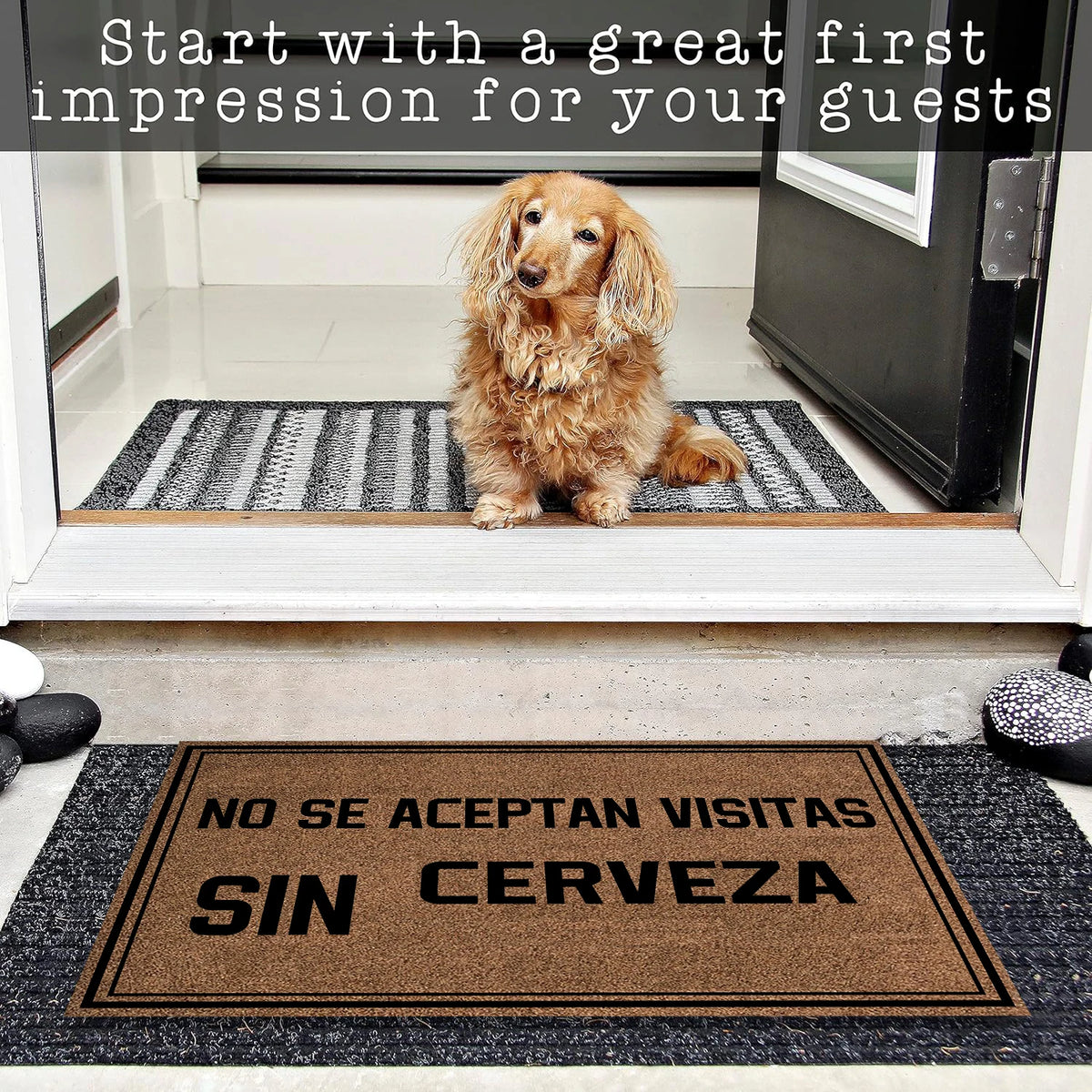 tapis d'entrée caoutchouc antidérapant rayures horizontales marron clair noir résistant bactéries corrosion adultes salon