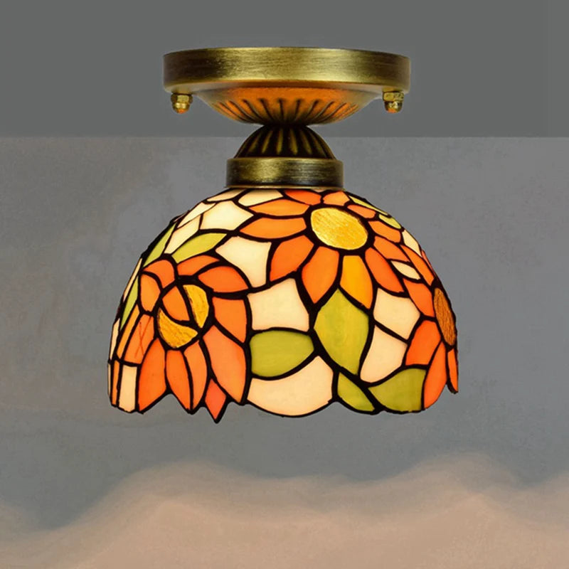 Lampe art déco mosaïque motifs floraux or marron bleu verte vintage chambre salon entree
