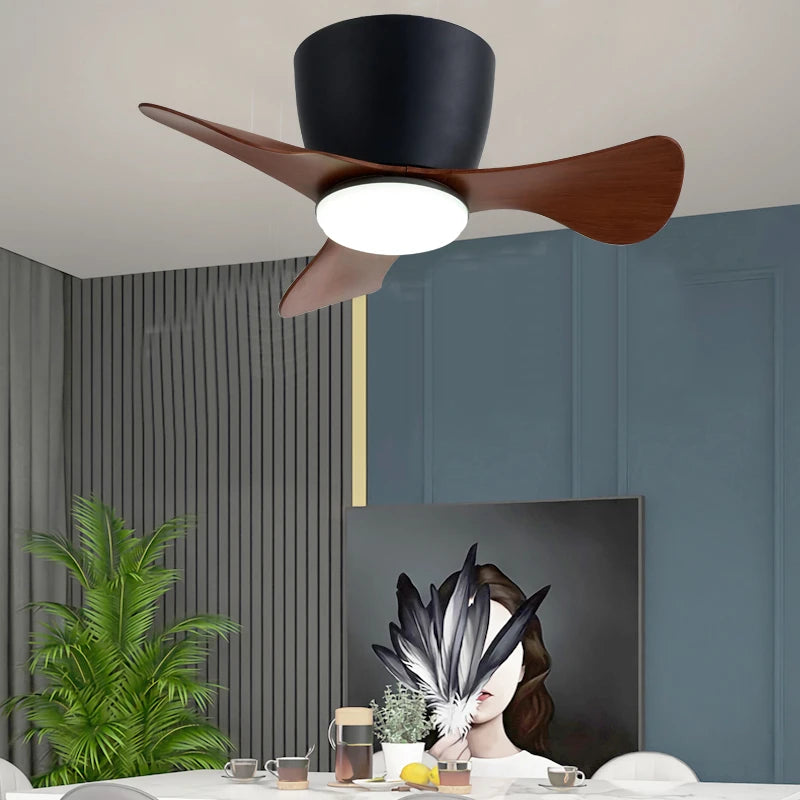 ventilateur moderne led télécommande faible bruit chambre salon noir texture bois
