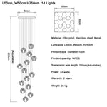 suspension lumineuse moderne cristal transparentes argentées 25 lumières