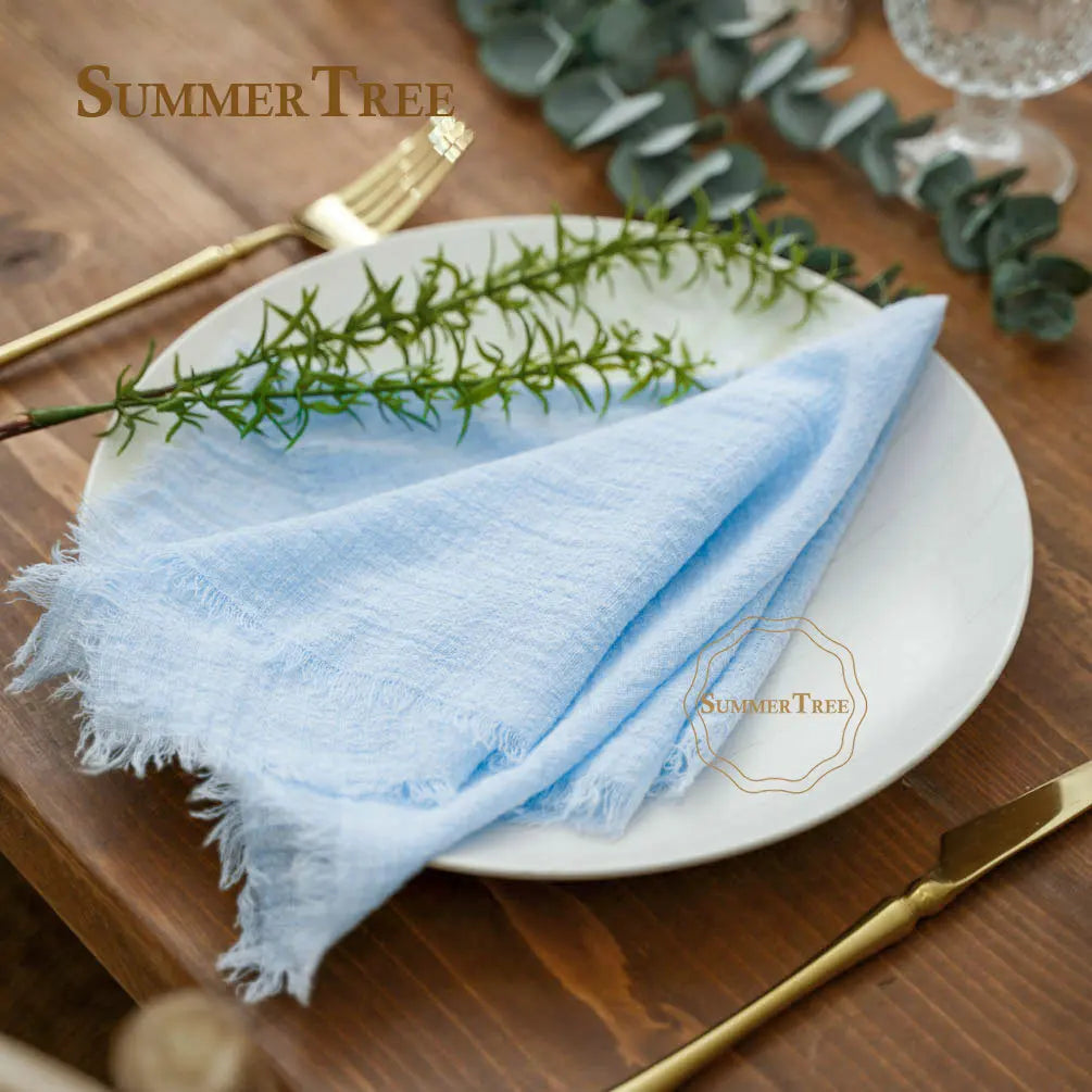serviette coton beige rose blanc tissage fin bordures frangées rustique naturel