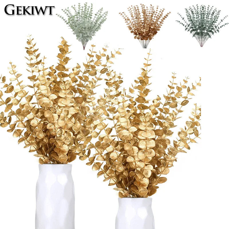 décoration moderne feuilles eucalyptus artificielles or vert extérieur intérieur mariage noël 10pcs 20pcs