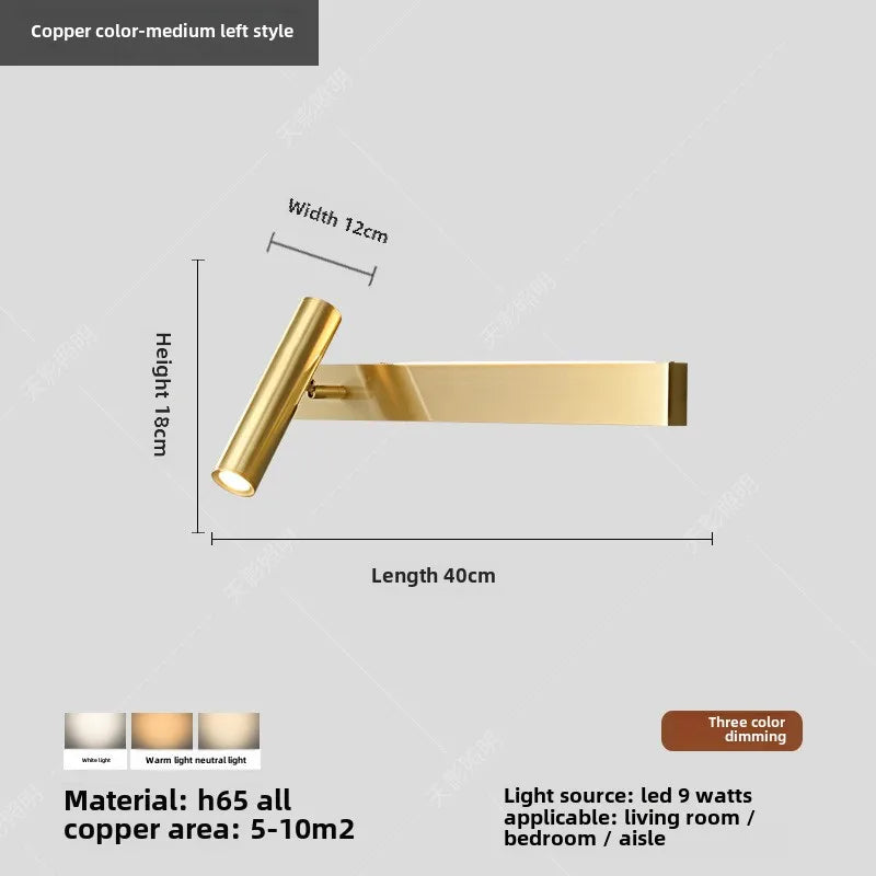 lampe murale moderne or bras articulé barre lumineuse horizontale led chambre coucher salle manger