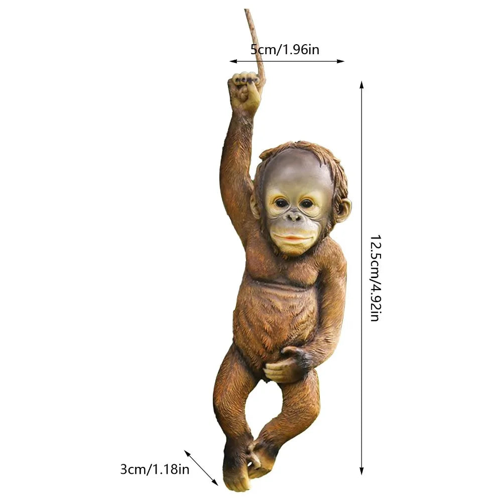 statue singe suspendu marron bébé chenille chemise carreaux décoration jardin extérieure animaux