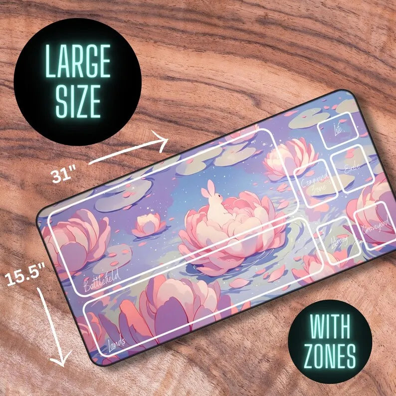 tapis souris violet rose moderne fleurs lotus fond bleu dés grande taille gaming
