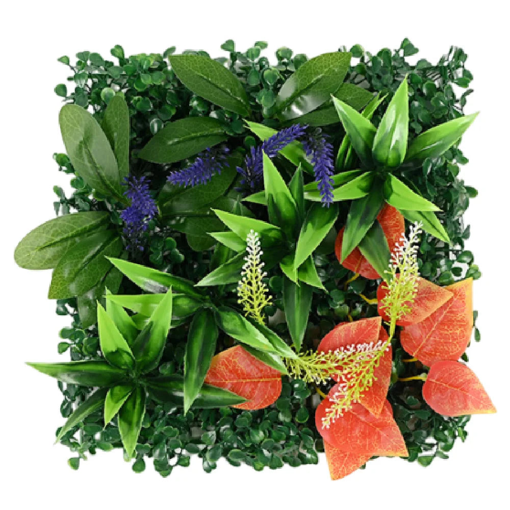 panneau mural végétal artificiel moderne feuilles fleurs variées intérieur décoration fixations métalliques