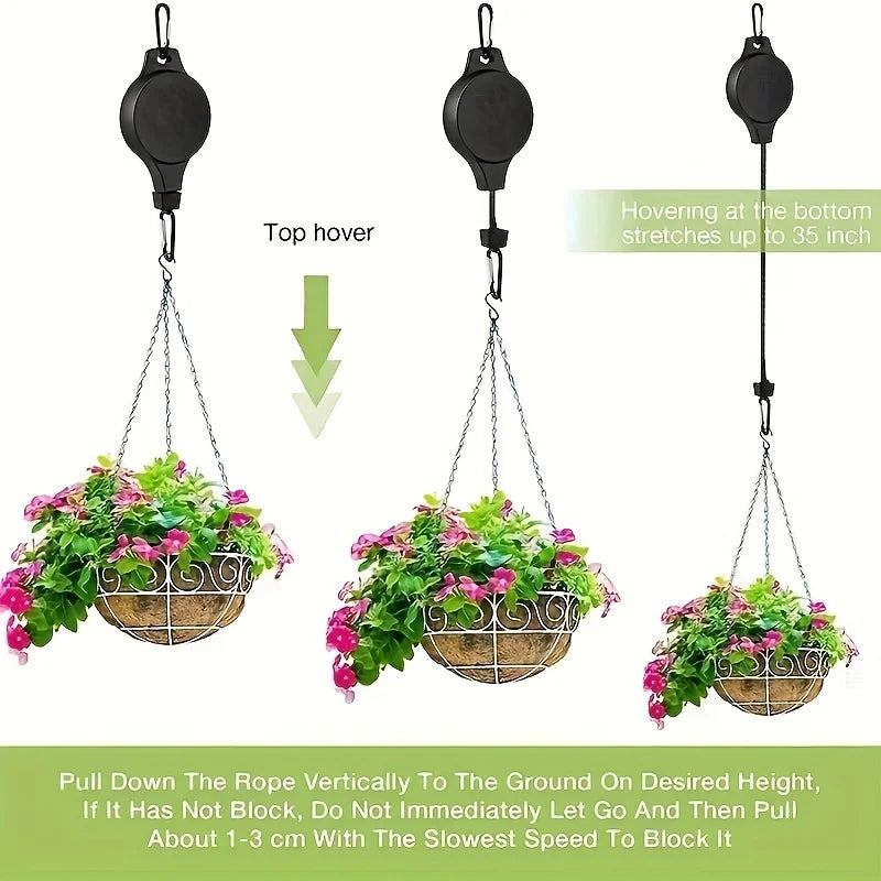 suspension plante rétractable carabiners noir argenté système support plante macramé cloison fonctionnel utilitaire