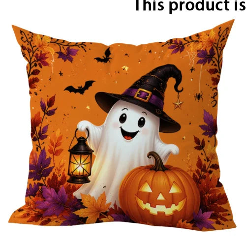 housse coussin motif halloween fantôme citrouille chat noir decoration saisonniere polyester opacité fixations