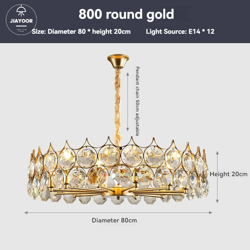 luminaire suspension cristal moderne luxe rond doré transparent salon salle manger chambre