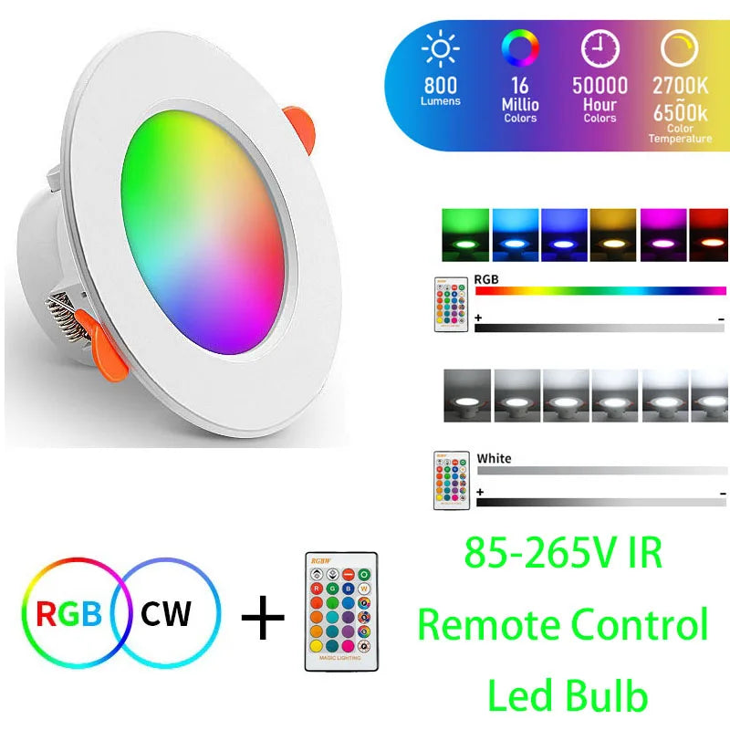 Spot LED moderne 10W 15W RGB CW télécommande encastré blanc translucide PVC