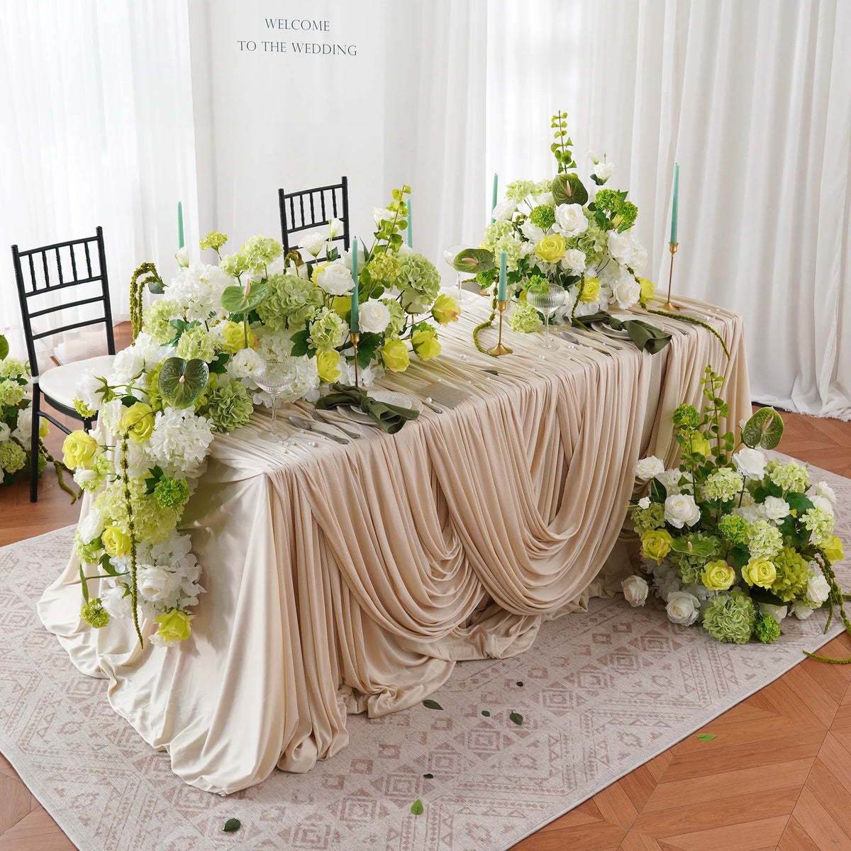 décoration mariage table rose blanche verte anniversaire événement romantique champêtre élégante