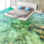 tapis imprimé moderne sous marin transparent bleu gris rochers eau claire