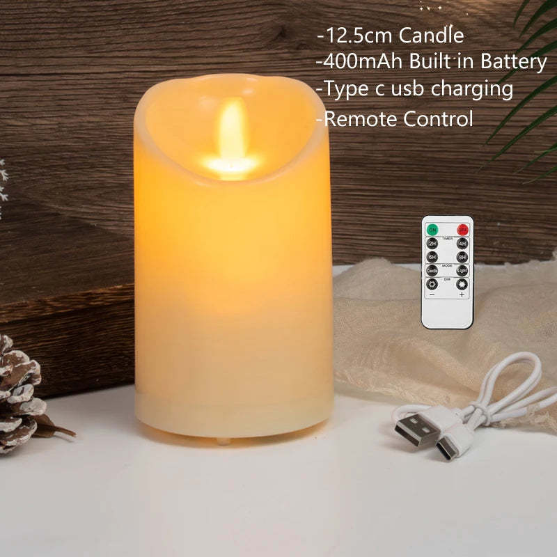 bougies led sans flamme rechargeables usb télécommande minuterie ambiancé blanc crème moderne