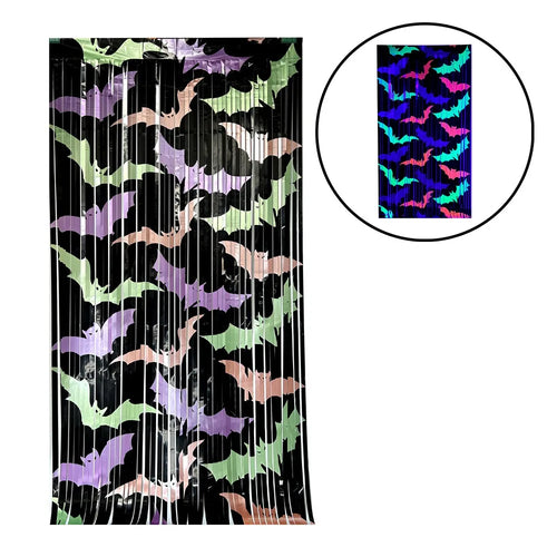 rideau guirlandes halloween chauves souris noir rose bleu vert violet opalescent