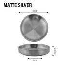 assiettes rondes inox lisses modernes argent doré sauces snacks transparentes maison restaurant