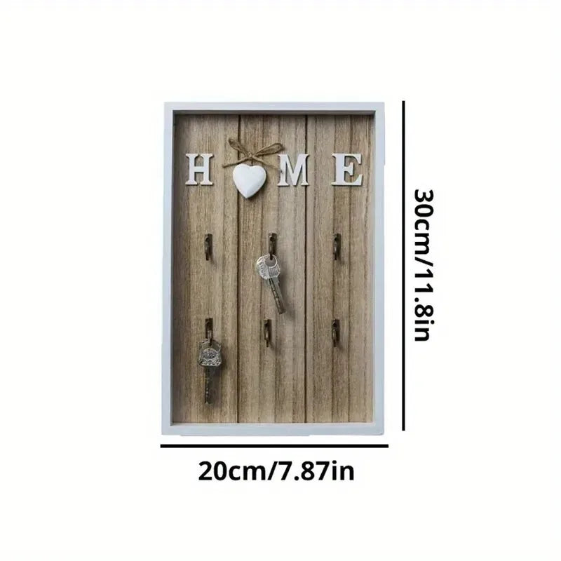 porte clés mural rustique blanc texture bois cœur crochets métalliques vintage