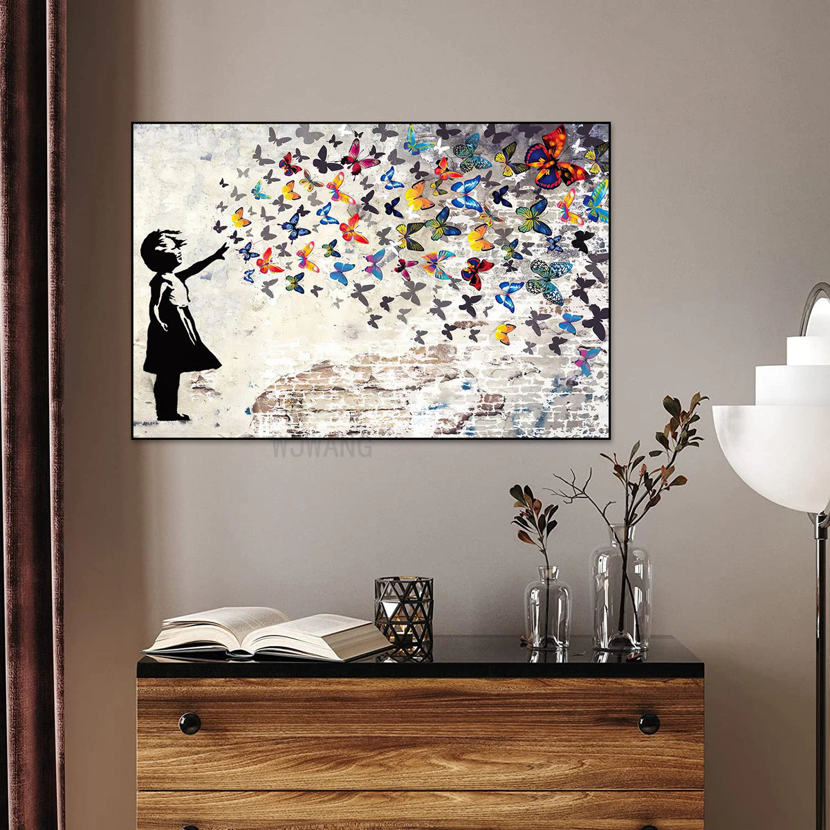 tableau abstrait enfant papillons colorés moderne sans cadre chambre salon chambre enfant