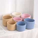 corbeilles rangement tissées coton blanc rose bleu clair pliables respectueuses l'environnement multifonctionnelles moderne rustique