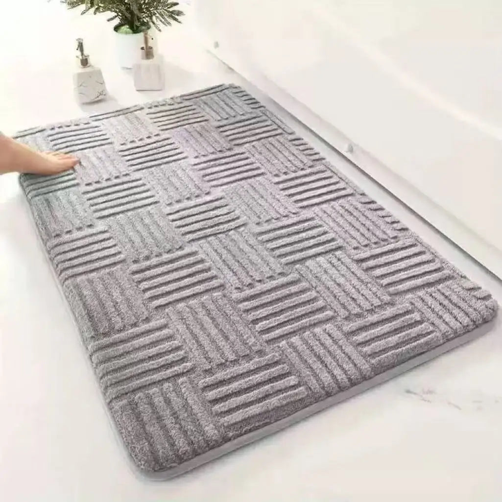 tapis bain gris clair rayures horizontales coton doux moderne absorbant
